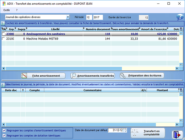 Amortissements transfert en compta