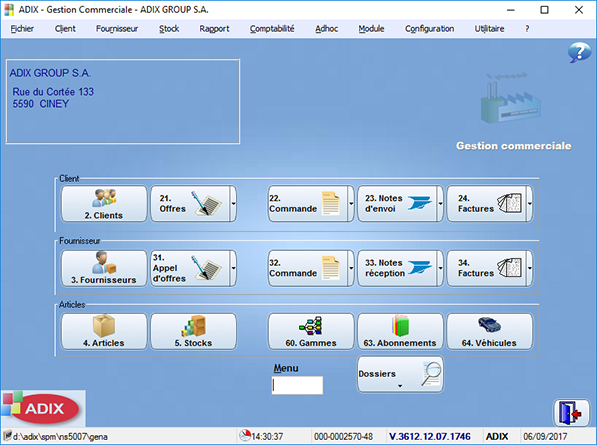 Menu gestion commerciale