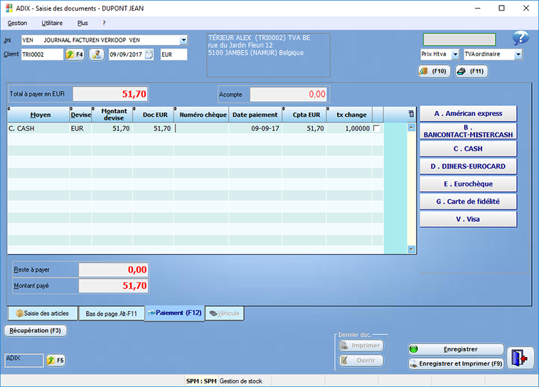 Gestion commerciale, saisie document