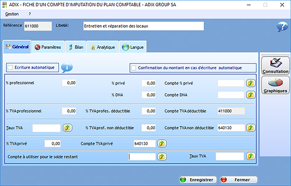 Fiche d'un compte d'imputation