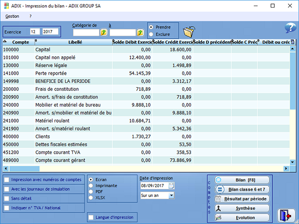 Impression bilan