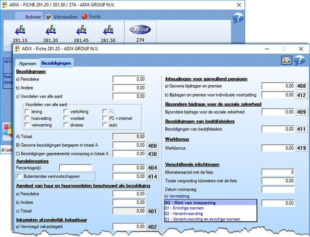 Menu fiches 281, 281.20, 274