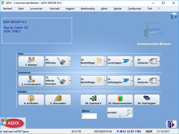 Commercieel beheer menu